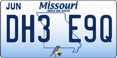 MO license plate DH3E9Q