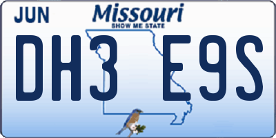 MO license plate DH3E9S