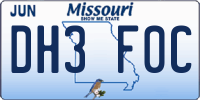 MO license plate DH3F0C