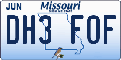 MO license plate DH3F0F
