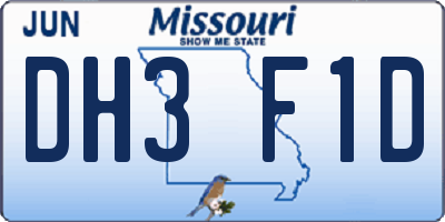 MO license plate DH3F1D