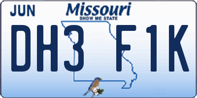 MO license plate DH3F1K