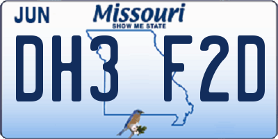 MO license plate DH3F2D