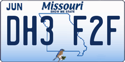 MO license plate DH3F2F