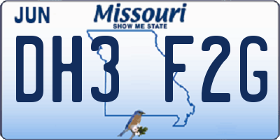 MO license plate DH3F2G