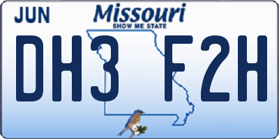 MO license plate DH3F2H