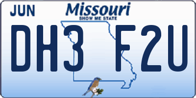 MO license plate DH3F2U