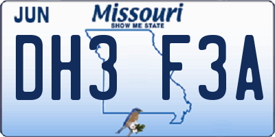 MO license plate DH3F3A