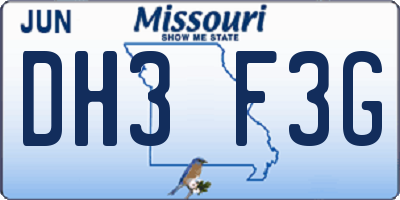 MO license plate DH3F3G