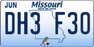 MO license plate DH3F3O