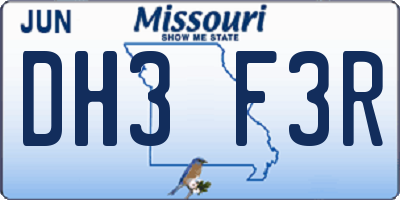 MO license plate DH3F3R