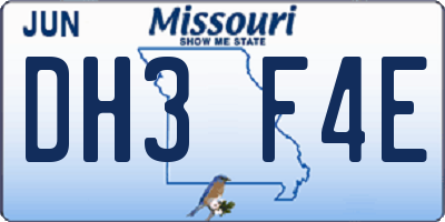 MO license plate DH3F4E