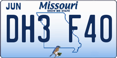 MO license plate DH3F4O