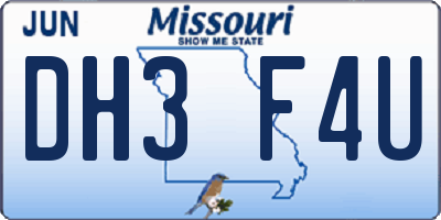 MO license plate DH3F4U