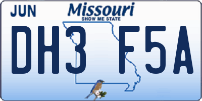 MO license plate DH3F5A