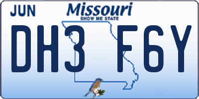 MO license plate DH3F6Y