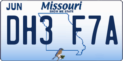MO license plate DH3F7A