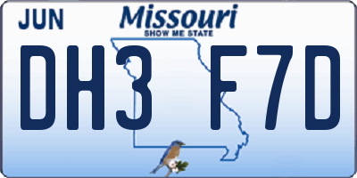 MO license plate DH3F7D