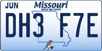 MO license plate DH3F7E