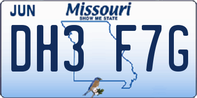 MO license plate DH3F7G