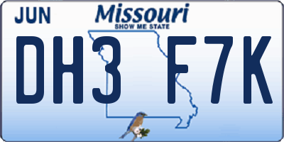 MO license plate DH3F7K