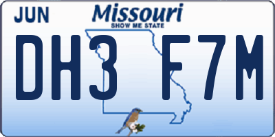 MO license plate DH3F7M