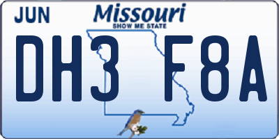 MO license plate DH3F8A
