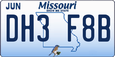 MO license plate DH3F8B