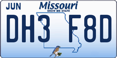 MO license plate DH3F8D