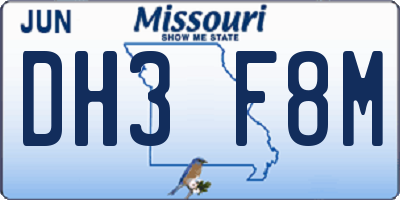 MO license plate DH3F8M