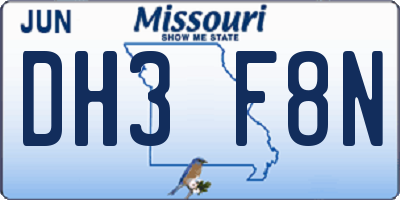 MO license plate DH3F8N