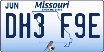 MO license plate DH3F9E