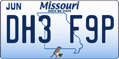 MO license plate DH3F9P