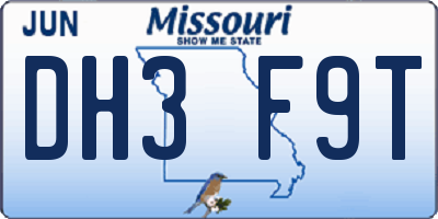 MO license plate DH3F9T
