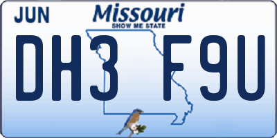 MO license plate DH3F9U