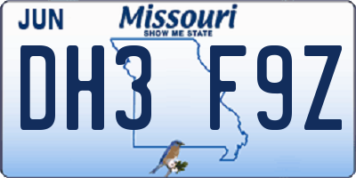 MO license plate DH3F9Z