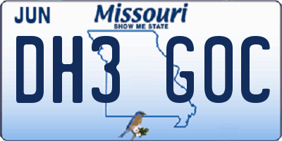 MO license plate DH3G0C