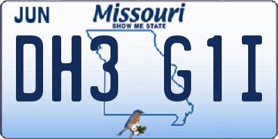 MO license plate DH3G1I