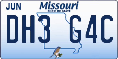 MO license plate DH3G4C