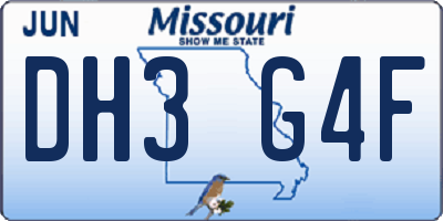 MO license plate DH3G4F