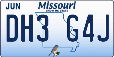 MO license plate DH3G4J