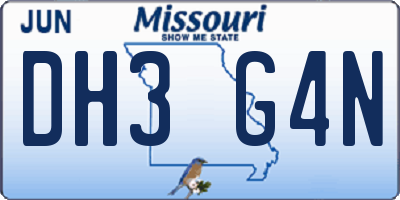 MO license plate DH3G4N