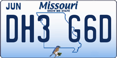 MO license plate DH3G6D