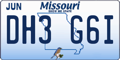 MO license plate DH3G6I