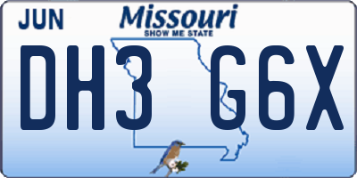 MO license plate DH3G6X