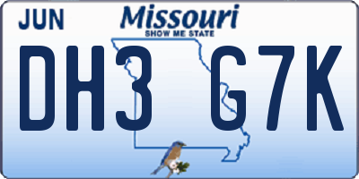 MO license plate DH3G7K
