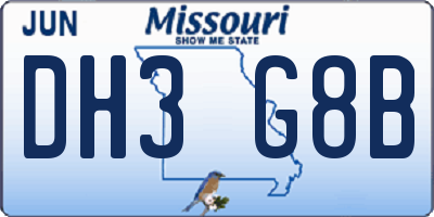 MO license plate DH3G8B