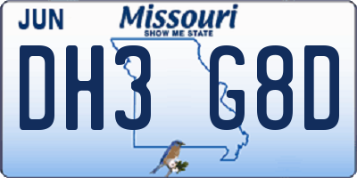 MO license plate DH3G8D