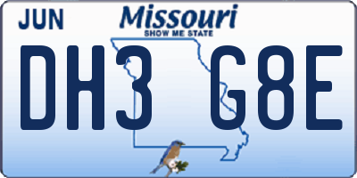 MO license plate DH3G8E