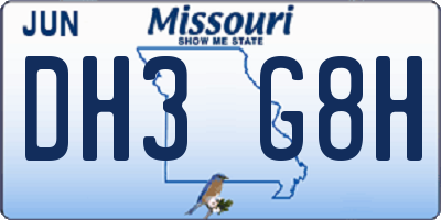 MO license plate DH3G8H